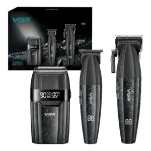Conjunto 3 em 1 VGR Barber Combo V-640S3-COM preto máquina de cortar cabelo e barbeador