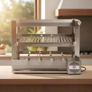 Brasa Grill Grelha Elevante Inox : Gira 4 Espetos Bi Volts + Painel Direito 127.220 Bi Volts