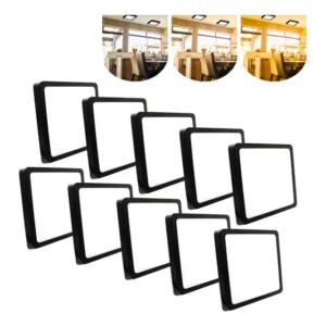 Kit 10 Plafon Sobrepor Quadrado LED RY 25W Preto Bivolt Branco Frio