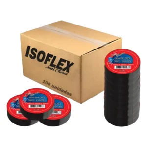 Kit 100 Rolos Fita Isoflex 10m 19mm Brilhante Uso Automotivo Preto Lisa