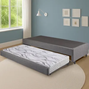 Bicama Box Solteiro Linho Cinza 88x188 Com Colchão Auxiliar Cinza