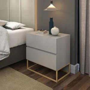 Mesa De Cabeceira Eros Pé Dourado 45cm Para Quarto Moderno