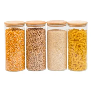 Kit 4 Potes De Vidro 1,6l Tampa De Bambu Herméticos - Tüd Nude