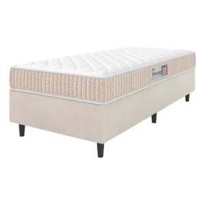 Cama Box Colchão Solteiro Espuma D33 New Millenium 88x188x57cm Branco / Bege Hellen - Suporta até 120kg por Pessoa