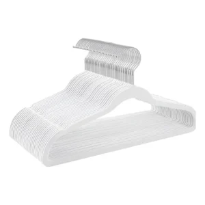 Kit 100 Cabides De Veludo Slim Antideslizante Ultrafinos Cor Branco