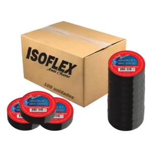 Fita Isolante Isoflex Kit 100 Rolos 10 Metros 19mm Antichama Preto Lisa