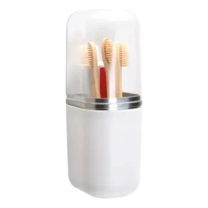 Porta Escova E Pasta De Dente Com Tampa Adesivo Para Fixação Cor Branco