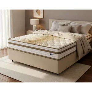 Box + Colchão De Mola Ensacada Pillow Euro Alfa Probel Casal Bege