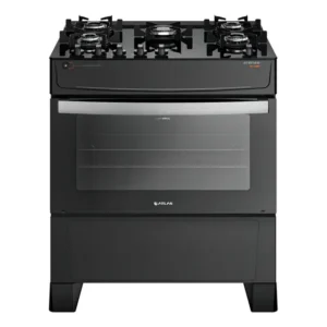 Fogão 5 Bocas Atlas Atenas Glass Preto A Gás com Mesa de Vidro e Mega Chama Bivolt