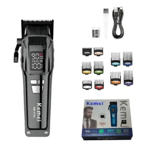 Máquina Profissional Cortar Cabelo Kemei KM-2796 9000 RPM 10 Pentes Preto