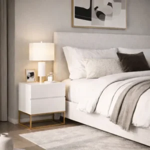 Mesinha Cabeceira Moderna 100% Mdf Pé Ferro Dourado 45cm