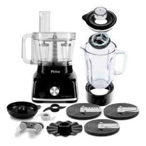Multiprocessador 9 Em 1 Batedeira Copo De Vidro 1700w Philco Preto 220v