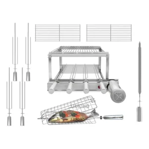 Grill Gira Inox 4 Espetos Giratórios + 3 Grelhas + Brinde