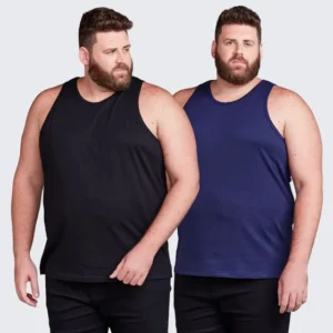 Kit 2 Regatas Plus Size Masculina Lisa Algodão Confortável