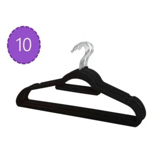 10 Cabides Veludo Adulto Slim Antideslizante Preto Aveludado Globalmix