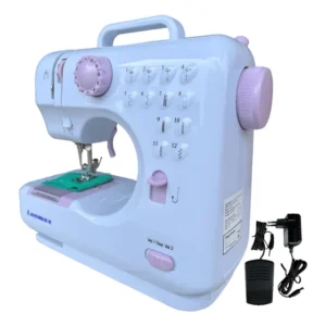 Mini Máquina De Costura Portátil Tomada Com Pedal Lanmax Branco 127/220v