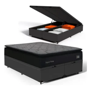 Cama Box Baú Casal + Colchão De Espuma D45 Pillow Top Prime