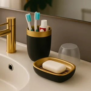 Kit Banheiro Arthi Luxo Porta Escova De Dente + Saboneteir
