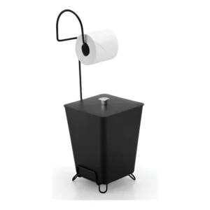 Suporte Papel Higiênico Com Lixeira 7 L De Chão Arthi Preto