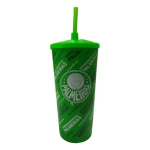 Copo Plástico Com Canudo Palmeiras Verde BrasFoot 500ml