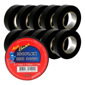 Fita Isolante Anti Chama 19mm X 10m C/ 10 Unidades Isoflex Preto Lisa