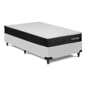 Cama Box E Colchão Poli D45 Ortoclass - Solteiro(88x188) Cinza/branco