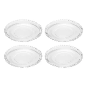 Jogo 4 Pratos Vidro Rasos Sobremesa Petisco Refeição Lanche