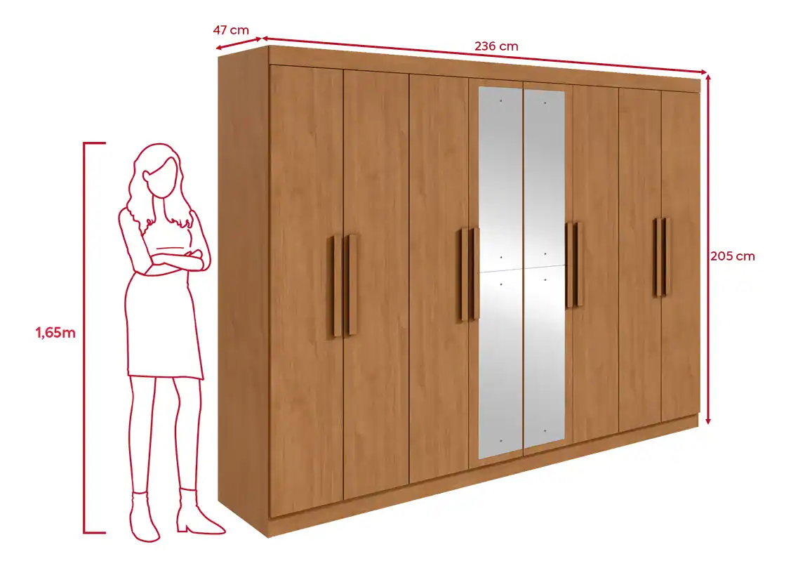 Guarda-Roupa Casal Móveis Lopas Easy Slim 8 Portas Espelho Marrom Moderno - Imagem 9