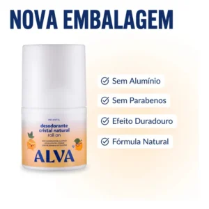 Desodorante Roll On Alva Infantil Natural Vegano Sem Alumínio Laranja Doce 50ml