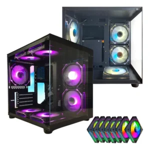 Gabinete Gamer Aquario Mini Tower 7 Fans Rgb Sem Fonte Preto
