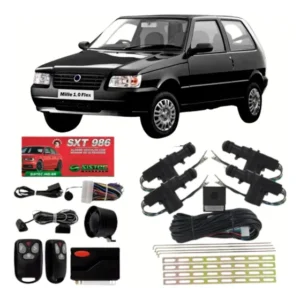Kit Trava Eletrica + Alarme Uno Mille Way Quadrado 2 Portas