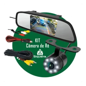 Kit Câmera De Ré Automotiva S. Siqueira Com Tela Lcd No Retrovisor Visão Noturna E Linhas Guias Coloridas