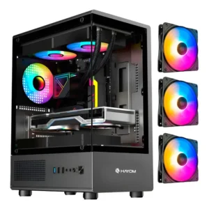 Gabinete Gamer Hayom GB1789 Vidro Temperado Micro-ATX 3 Fans RGB