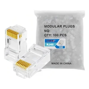 Kit 100 Conector Rj45 Utp Lan Cat5e Banho De Ouro Cabo De Rede - Link+