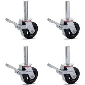 Kit 4 Rodízio Para Andaime Roda De Ferro E Borracha 900kg