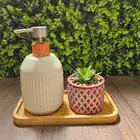 Porta Sabonete Liquido Cerâmica Granilite Lines Branco 430ml - Imagem 4