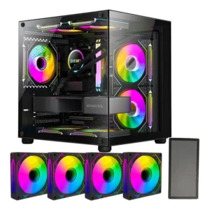 Gabinete Gamer Aquário Em Vidro Com 4 Fans Rgb Gb1796 Preto