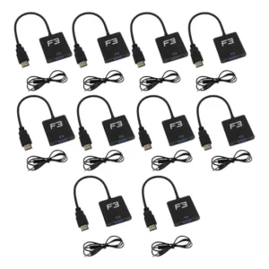 Conversor Hdmi Para Vga Com Áudio F3 Adaptador Kit 10 Pçs Preto 1.2v