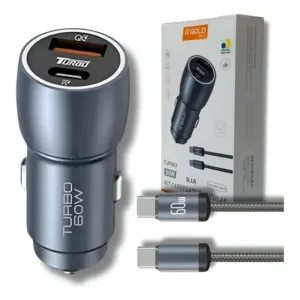 Carregador Veicular Turbo 60w Kit Com Cabo Automotivo Carro Cinza