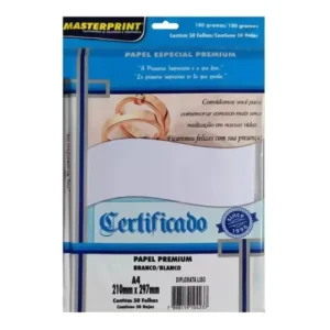 Papel Diplomata Masterprint A4 Branco 180g 50 Folhas Liso Impressão