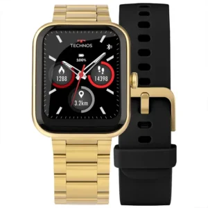 Smartwatch Technos Troca-Pulseira TMAXAL/8D Dourado e Preto Com Bluetooth
