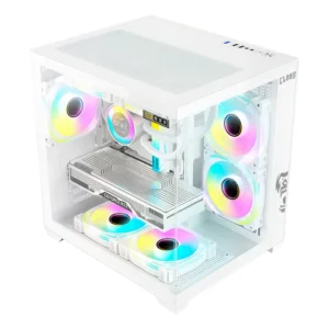 Gabinete Gamer Aquario Clanm Grodd Snow Lateral De Vidro Temperado Branco