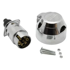 Kit Tomada Fêmea Cromada E Plug Macho Cromado Para Engate