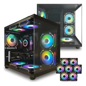 Gabinete Gamer Aquário Com 7 Fans Rgb Micro Mini Atx Preto