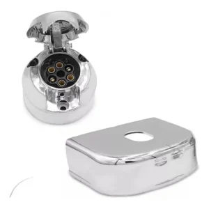 Kit Tomada Cromada Capa Para Engate Reboque Carretinha Femea