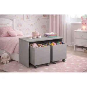 Mesa C/ Caixas P/ Brinquedos Em Mdf Resistente C/ Rodinhas