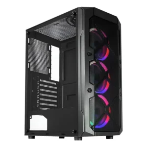 Gabinete Gamer Mid Tower K-Mex Preto Painel Mesh ATX 3 Fans Multicor