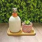 Porta Sabonete Liquido Cerâmica Granilite Lines Branco 430ml - Imagem 5