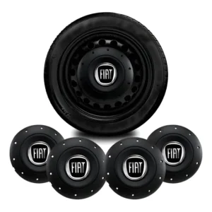 Jogo Calota Tampa Roda Ferro Aro 13 14 15 Fiat Preto 4 Furos