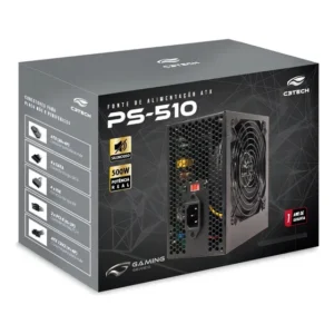 Fonte ATX 500W C3Tech Gaming PS-510BK Bivolt com Cabos Flat Preto